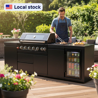 Bar de cuisine extérieur avec barbecue 6 brûleurs et tiroir réfrigérateur pour fêtes de jardin et barbecues – Expédition depuis entrepôt américain