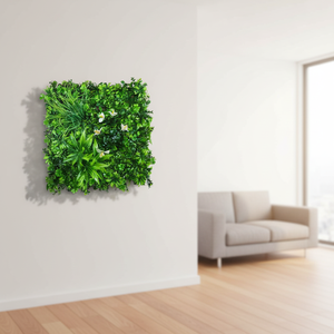 Pannello Murale Vegetale Artificiale K3 50x50cm, Resistente ai Raggi UV, Fogliame Misto Realistico in Plastica con Fiori <span class=keywords><strong>Bianchi</strong></span> per Interni/Esterni Verticali - Product Image 4