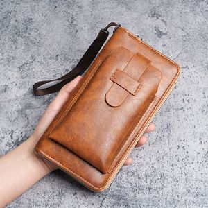 Wholesale Custom Large Capacity Waterproof Phone Bag Zipper <b>Vintage</b> PU Leather Fashion Coin <b>Purse</b> Multi-Function Men's Card - Product Image 5