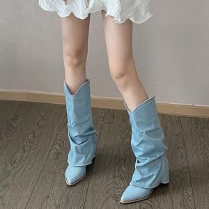 Botas vaqueras de mujer de verano 2026, estilo retro americano dulce y fresco, con punta afilada, hasta la rodilla, holgadas, que aumentan la altura, para tallas pequeñas. - Product Image 2