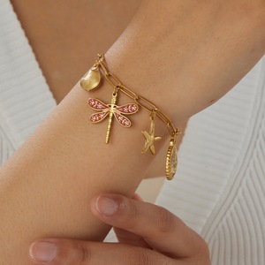 Fashion Charm Bracelet Gold Plated Zinc Alloy Flower Dragonfly Starfish Shell Pendant Women's Jewelry B2140 - Product Image 2