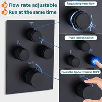Système de douche thermostatique contemporain noir mat en laiton de 16 pouces avec barre coulissante à jet doux - Pommeau de douche pluie/jet pour villa et hôtel