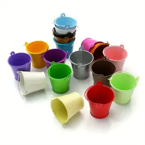 Ember kecil warna permen Mini ember besi Kecil ramah lingkungan untuk pengaturan anak-anak ember kaleng logam untuk penyimpanan rumah