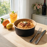 Groothandel Microgolfbestendige Wegwerp Zwarte Bedrukte Ronde Kraft Papieren Salade Lunchbox Met Deksel