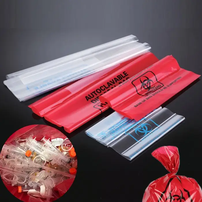 Bolsa de basura para residuos médicos, bolsas médicas grandes con cierre hermético, resistente a altas temperaturas, color rojo, Biohazard