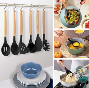 Ensemble de 14 ustensiles de cuisine en silicone : spatules, cuillères, louches avec manche – Outils de cuisine - Product Image 3