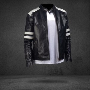 MELSFIT SPORTS <b>Men's</b> Black Canvas Genuine Leather Waterproof <b>Safari</b> <b>Jacket</b> Stand Collar Zipper Closure Slim Fit OEM Service - Product Image 3