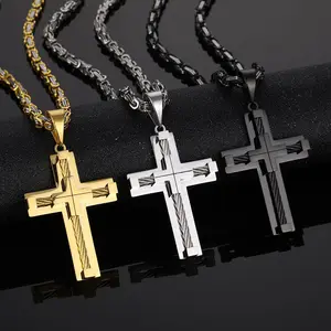 Best Selling Products 2023 Acier Inoxidable Bijoux Heavy Duty Large Jesus Christ Rolo Chain Cross Pendant Necklace for Men Boys