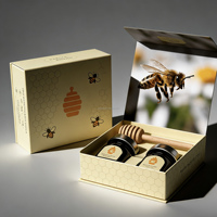 Boîte cadeau rigide noire de luxe personnalisée avec éponge, 2 pots de miel, emballage de miel d'abeille de qualité supérieure, coffret cadeau avec fermeture magnétique, laminage mat