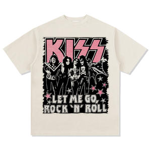 <strong>Kiss</strong> Rock Band Oversized Knitted T-Shirt with Round Neck Short-Sleeved Pink Label 'Let Me Go' Mask Design - Product Image 2