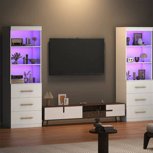 Armoire de présentation haute en bois moderne avec éclairage LED blanc, étagères ouvertes, commode minimaliste, meubles pour la maison et la chambre - Product Image 2