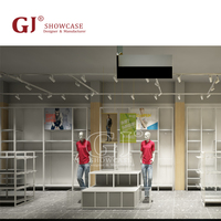 Meubles de boutique en vente chaude, magasin de vente au détail, rayonnage pour vêtements, magasin de vêtements, présentoirs pour t-shirts, design