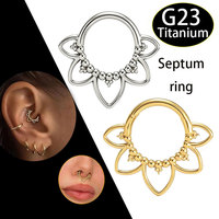 Anneau de septum articulé en titane plaqué or motif fleur 16G pour piercing nez, cartilage, daith, hélix, cadeau pour femme