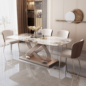 Hiện đại sang trọng hình chữ nhật bằng đá cẩm thạch hàng đầu bàn ăn ghế Bộ 4 6 chỗ ngồi kim loại vàng hồng đồ nội thất thiết kế đẹp <span class=keywords><strong>2025</strong></span> - Product Image 5