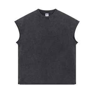 <span class=keywords><strong>T</strong></span>-<span class=keywords><strong>Shirt</strong></span> Senza Maniche da Uomo Personalizzata Streetwear Lavaggio Acido Orlo Grezzo Effetto Consumato Traspirante 100% Cotone - Product Image 3