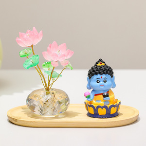 Figurine en résine Bouddha Lotus porte-bonheur de dessin animé avec vase en cristal, décoration d'intérieur pour salon, cadeau de pendaison de crémaillère - Product Image 4