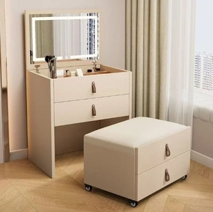 Tavolo da Trucco in Legno Massello con <span class=keywords><strong>Specchio</strong></span> Integrato, Comodino e Mini Armadietto Portaoggetti - Product Image 4