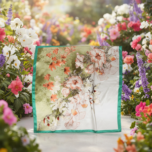 Pañuelo Cuadrado de Seda Satinado de 90 cm con Estampado Floral, Elegante y Fresco, Regalo para Mujer, Estilo Douyin - Product Image 5