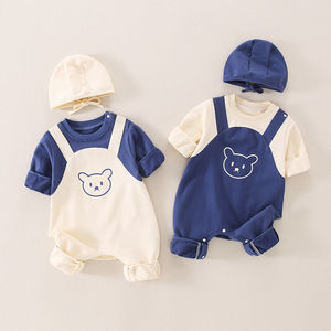 Combinaison à capuche en coton pour nouveau-né garçon, tenue mignonne et adorable pour le printemps et l'automne, idéale pour les 100 jours et les sorties en extérieur - Product Image 3