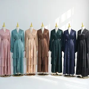 Abaya 2024 Mexizo Modest Satin Fabric Islamic Clothing Cardigan Open Abaya Women Muslim Dress Three Layers Abaya