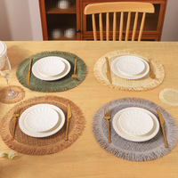 Set de table en papier tressé avec pompon, antidérapant, style vintage, isolant, dessous de verre, pour table à manger