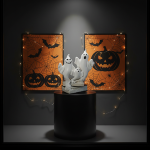 KW 2026 Estatua Duradera de Familia de Fantasmas de Halloween - Figura de Resina Impermeable Personalizable con Base de Libro para Fiesta Espeluznante y Casa Encantada - Product Image 1