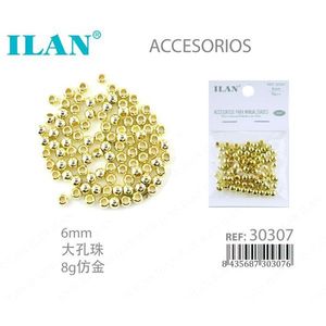 Perline d'oro ILAN 6mm con foro grande per la creazione di gioielli e accessori - Product Image 1