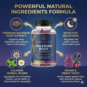 Complément alimentaire végétalien pour le sommeil, marque privée OEM, gommes à la racine de valériane avec mélatonine pour une relaxation profonde et un sommeil réparateur pour adultes - Product Image 2