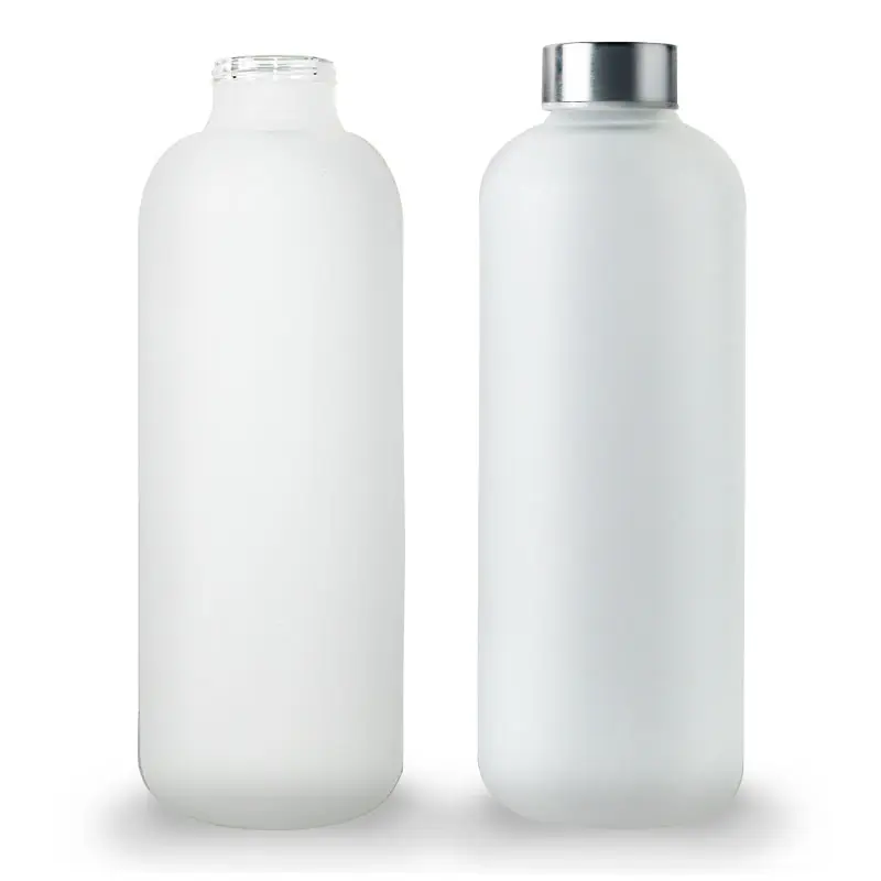 JM BPA Free Eco Friendly Bpa Free New Design Custom Matting Glass Bottle 1000ml Iridescent Glass Water Bottle With Lid