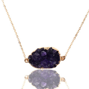 2024 Wholesale Women's Natural Amethyst Double-Hole <strong>Charm</strong> Pendant Necklace European American Exaggerated Oval <strong>Tooth</strong> Stone - Product Image 2