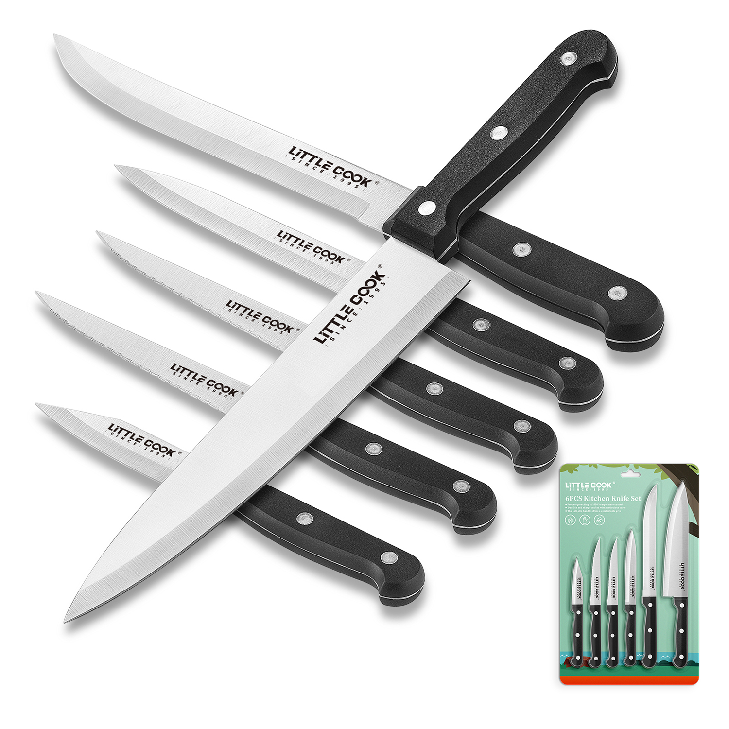 Set di 6 Coltelli da Cucina con Confezione in Blister Illustrata