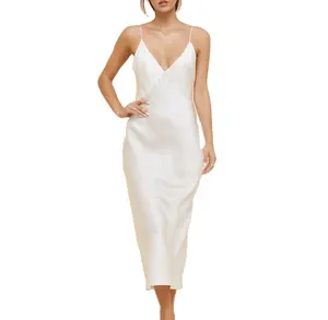 Hot Selling Ladies High Quality Slip Dress Silk Satin Straps Dresses Women Maxi Dress