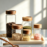 Pot à bonbons en verre miniature haut de gamme, rond, transparent, sur mesure, pour la cuisine, avec couvercle et bouteille, capacité 32 onces