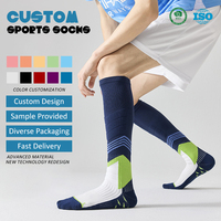 Chaussettes de sport en coton pour hommes avec logo personnalisé, blocs de couleur, semelle épaisse en tissu éponge, antidérapantes, hauteur genou, pour football
