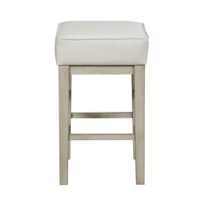 Juego de 2 taburetes DB Transitional de 24 pulgadas con asiento de piel sintética blanca con marco de madera maciza, muebles de comedor - Product Image 3