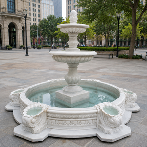 Fuente de jardín exterior con esculturas de figuras clásicas y fuente de agua en mármol blanco para plaza - Product Image 6