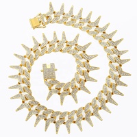 RENQING Factory DIY Alliage et Strass Hip Hop Glacé 18mm Épines Chaîne Cubaine Collier