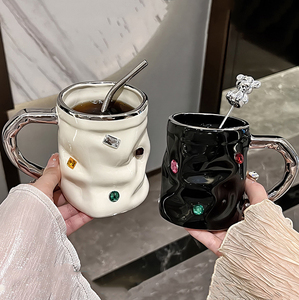 Nuova Tazza in Ceramica Artigianale con Gemme, Design Unico per <span class=keywords><strong>Caffè</strong></span>, Tazze Personalizzate per Feste, Moderna Tazza con Impugnatura - Product Image 4