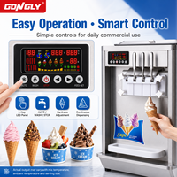Machine à glace molle professionnelle de comptoir, automatique, 3 saveurs, haute productivité, pour yaourts, noix, restaurants, hôtels, snacks