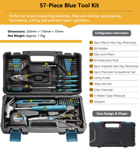 Ensemble d'outils <span class=keywords><strong>de</strong></span> quincaillerie <span class=keywords><strong>de</strong></span> 57 pièces pour réparations générales avec marteau <span class=keywords><strong>de</strong></span> plombier et pinces - Product Image 3