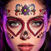 Autocollants de tatouage temporaire personnalisés pour le visage, thème Jour des Morts, imperméables, motif floral pour les yeux, décalcomanies artistiques temporaires pour le visage, OEM ODM Vente en gros