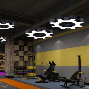 Lámpara Colgante LED de Acero Inoxidable con Forma de Engranaje, Cuerpo Dorado, Luz Blanca Cálida 3500K, Altura Ajustable, Regulable, para Taller, E26 - Product Image 3