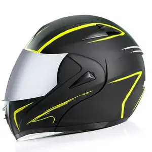 Unik ECE DOT Helm Flip Up Helm Modular wajah penuh kacamata hitam ganda kacamata hitam pria Cascos Motos Helm sepeda motor