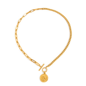 18K Gold Stainless Steel Face Coin Pendant with OT Clasp <b>Necklace</b> for Gift - Product Image 5