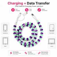 Câble de charge perlé FASHLINK Menthe Violette 3-en-1 USB Type C Multi-connecteur Y2K Color Block Accessoire de mode