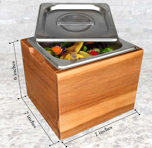 Comptoir de cuisine boîte compostable insert en acier inoxydable antirouille stockage de fast food petit bac à compost en <span class=keywords><strong>bois</strong></span> d'acacia de qualité supérieure - Product Image 3