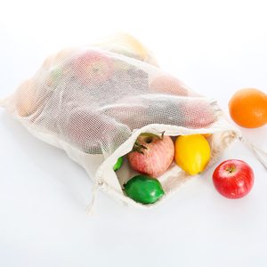 Organic cotton produce bags drawstring grocery shopping fruit vegetable washable cotton mesh bag