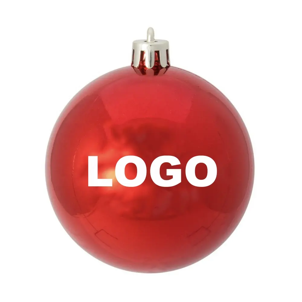 Boule de noël rouge brillant avec logo, fournitures de décoration personnalisés, 8cm