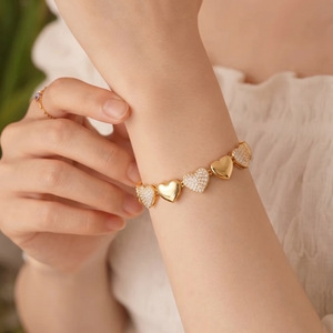 Heart Shaped <b>Bracelet</b> 18k Gold Plated Copper With Diamonds And Zircon Adjustable For Women Anniversary Jewelry - Product Image 1