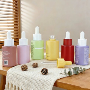 Eco Friendly 30ml Round Cosmetic Packaging Colored Empty Face Eye Oil Dropper Bottle Matte Glass Serum Bottle With Dropper Cap - Product Image 1